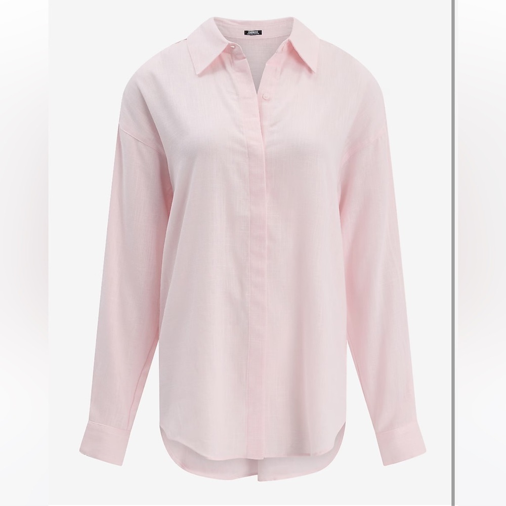 Express Pink Poplin Portofino Boyfriend Shirt NWT - Picture 2 of 5